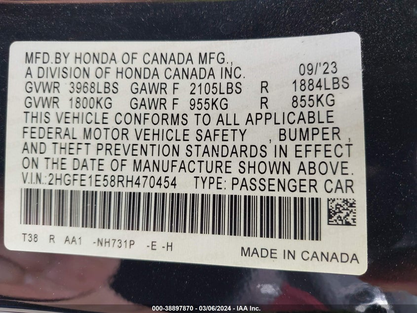 2024 HONDA CIVIC SI SEDAN - 2HGFE1E58RH470454