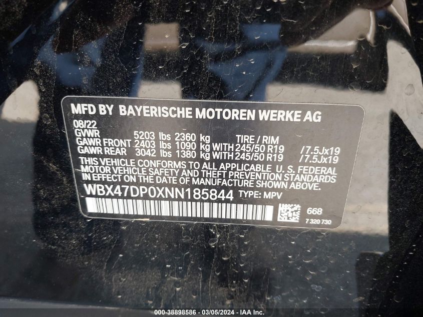 VIN WBX47DP0XNN185844 2022 BMW X3 SDRIVE30I