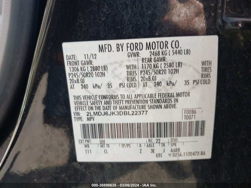 2013 LINCOLN MKX - 2LMDJ6JK3DBL22377