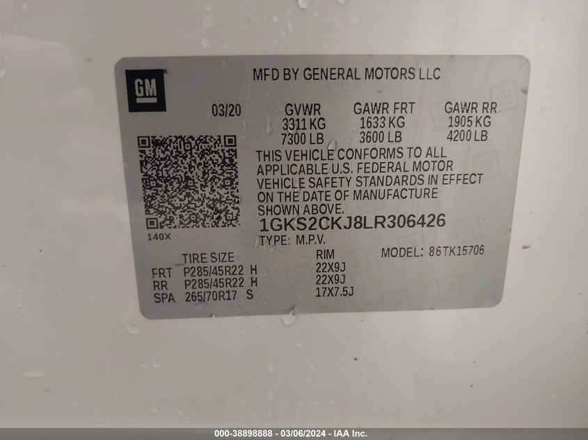 2020 GMC YUKON 4WD DENALI - 1GKS2CKJ8LR306426