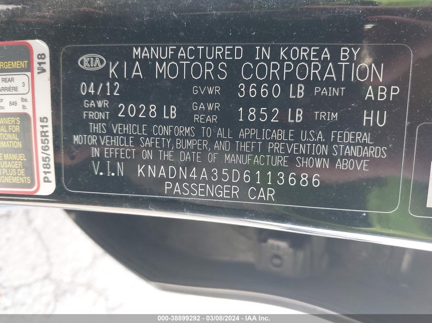 2013 KIA RIO EX - KNADN4A35D6113686