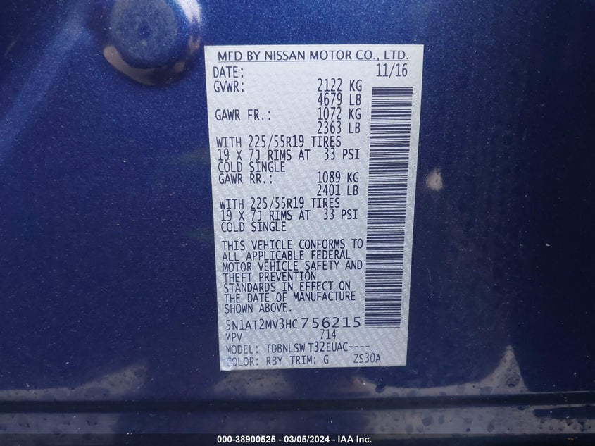 2017 NISSAN ROGUE SL - 5N1AT2MV3HC756215