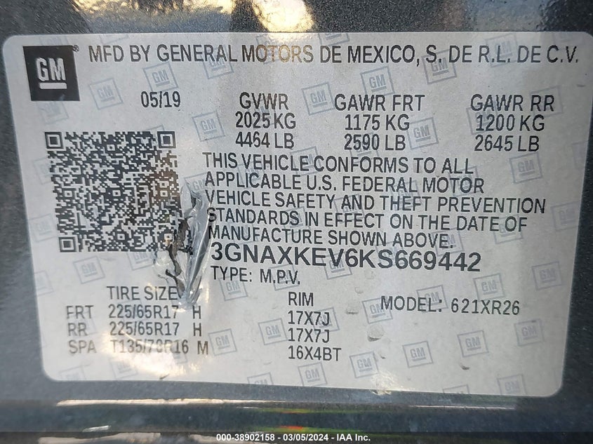 2019 CHEVROLET EQUINOX LT - 3GNAXKEV6KS669442