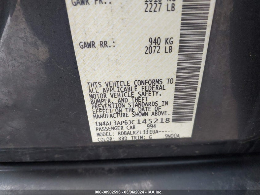 VIN 1N4AL3AP6JC145218 2018 NISSAN ALTIMA 2.5/S/SV/SL/SR