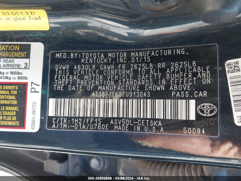 4T1BF1FK8FU913043 2015 Toyota Camry Se