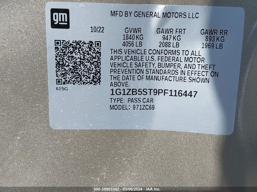 2023 CHEVROLET MALIBU VIN: 1G1ZB5ST9PF116447