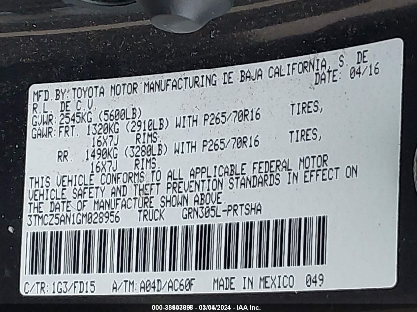 3TMCZ5AN1GM028956 2016 Toyota Tacoma Trd Off Road