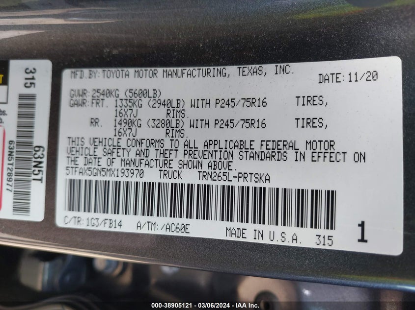 2021 TOYOTA TACOMA DOUBLE CAB/SR/SR5 - 5TFAX5GN5MX193970