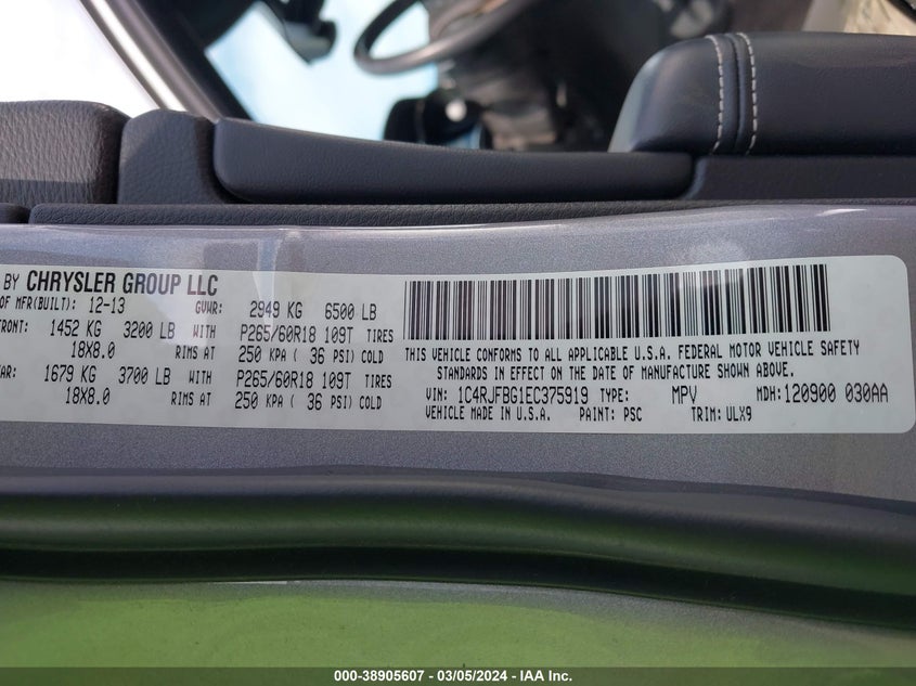 2014 JEEP GRAND CHEROKEE LIMITED - 1C4RJFBG1EC375919