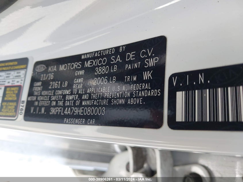 2017 KIA FORTE LX - 3KPFL4A79HE080003