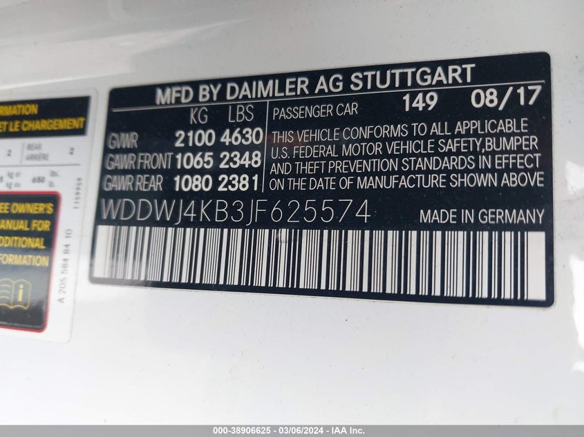 2018 MERCEDES-BENZ C 300 VIN: WDDWJ4KB3JF625574
