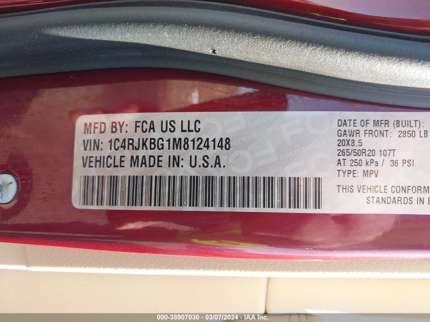 2021 JEEP GRAND CHEROKEE L LIMITED 4X4 - 1C4RJKBG1M8124148