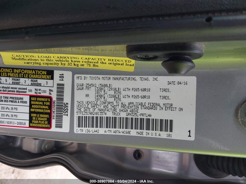 2016 TOYOTA TACOMA LIMITED - 5TFEZ5CN0GX013574