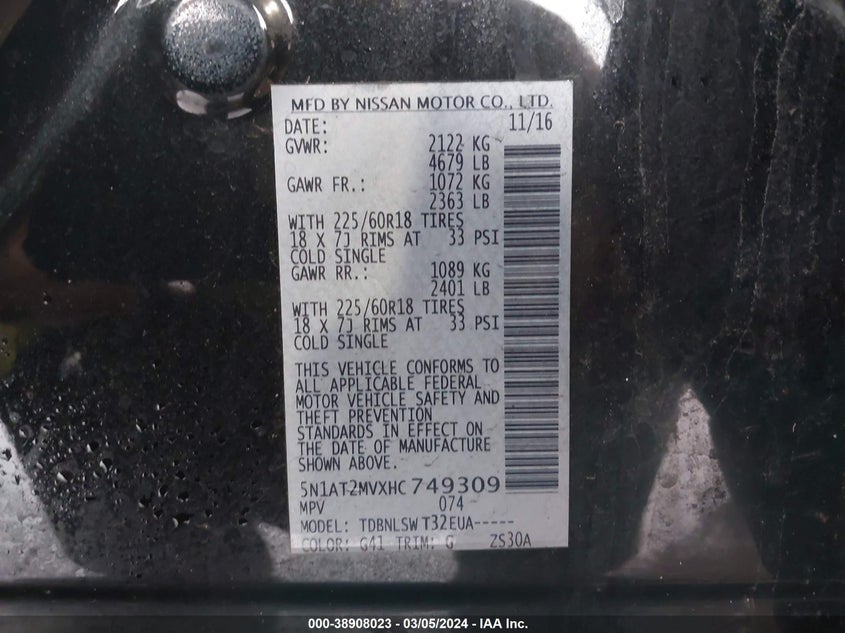 2017 NISSAN ROGUE SL - 5N1AT2MVXHC749309