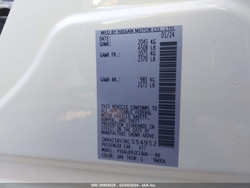 2024 NISSAN LEAF S - 1N4AZ1BV3RC554952