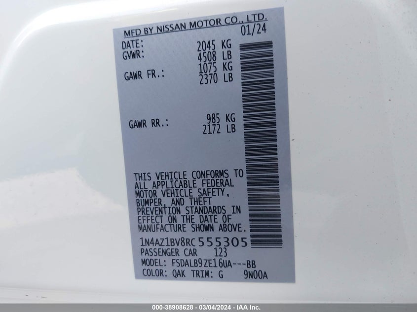 2024 NISSAN LEAF S - 1N4AZ1BV8RC555305