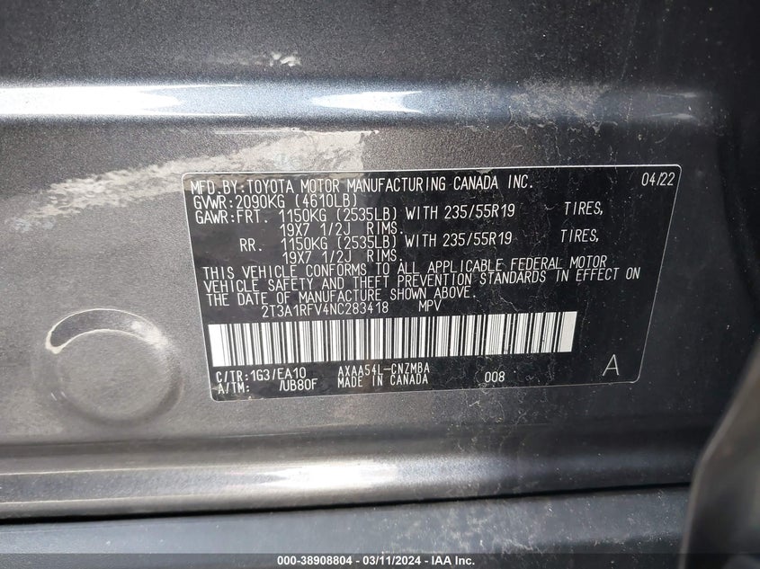 2022 TOYOTA RAV4 XLE PREMIUM - 2T3A1RFV4NC283418