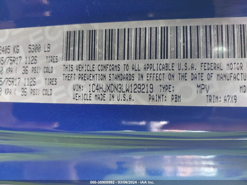 2020 JEEP WRANGLER UNLIMITED SPORT - 1C4HJXDN3LW129219