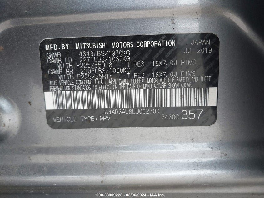 2020 MITSUBISHI OUTLANDER SPORT 2.0 ES AWC - JA4AR3AU8LU002700