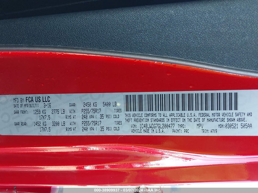 2016 JEEP WRANGLER UNLIMITED SPORT - 1C4BJWDG7GL200477