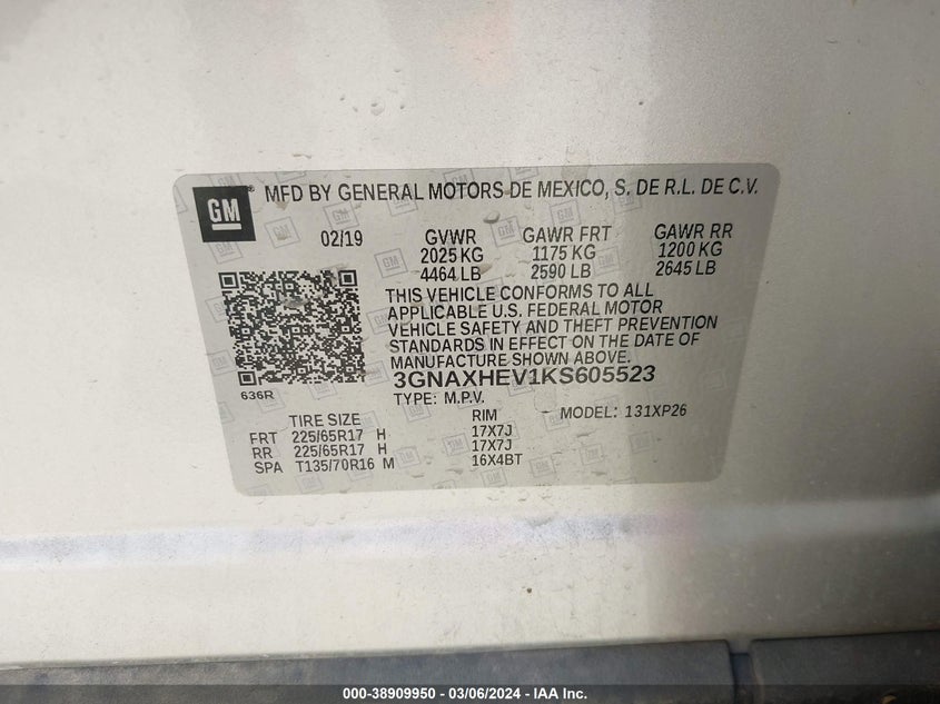 2019 CHEVROLET EQUINOX LS - 3GNAXHEV1KS605523