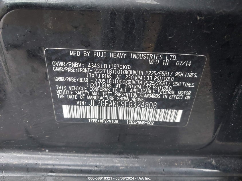 2014 SUBARU XV CROSSTREK 2.0 LIMITED - JF2GPAKC9E8324808