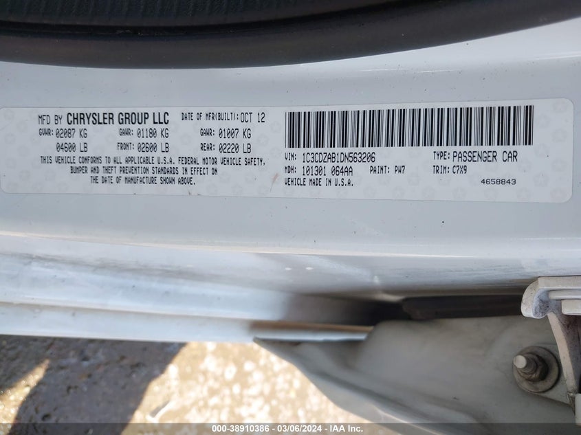 2013 DODGE AVENGER SE - 1C3CDZAB1DN563206