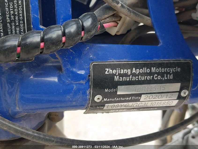 2020 Suzuki Other VIN: L08YGJGC3L1015850 Lot: 38911273