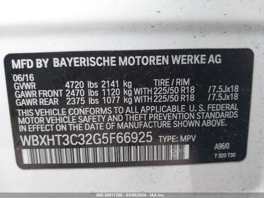 WBXHT3C32G5F66925 2016 BMW X1 xDrive28I