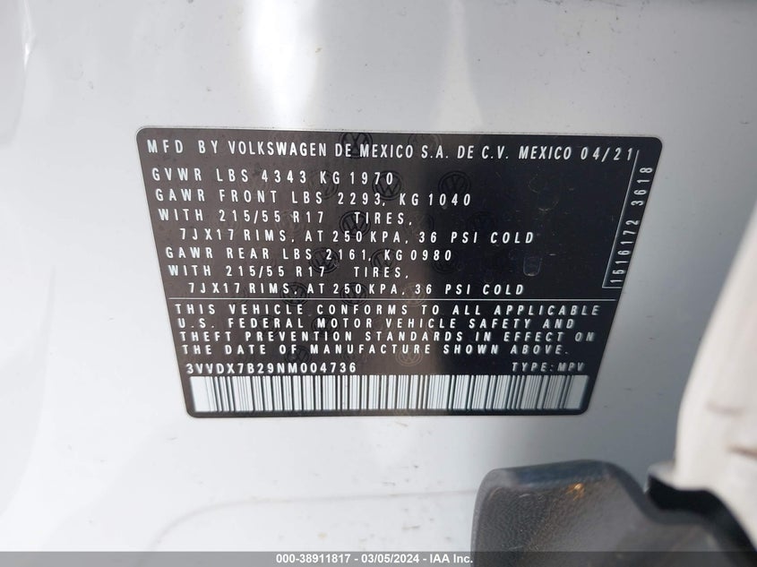 2022 VOLKSWAGEN TAOS 1.5T S - 3VVDX7B29NM004736