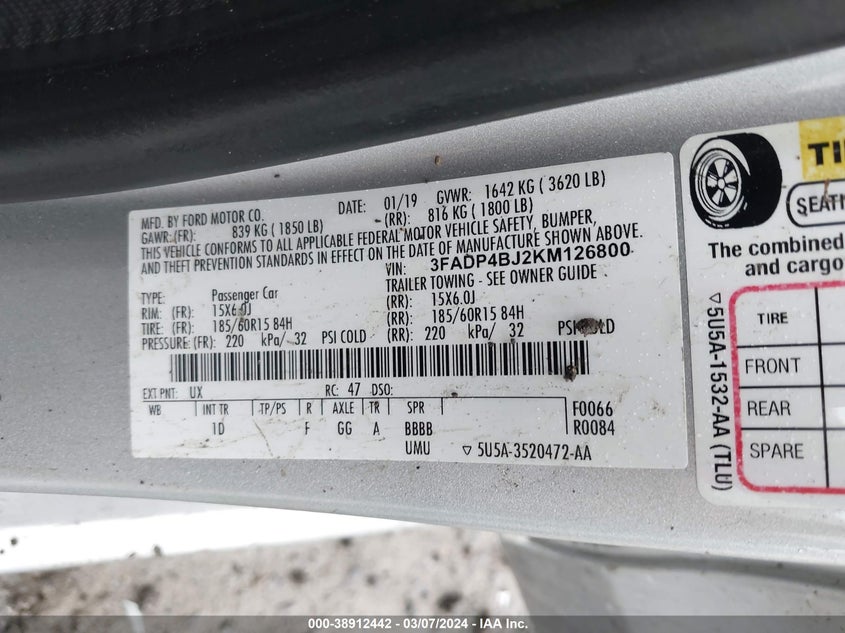 2019 FORD FIESTA SE - 3FADP4BJ2KM126800