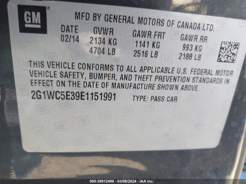 2014 CHEVROLET IMPALA LIMITED LTZ - 2G1WC5E39E1151991