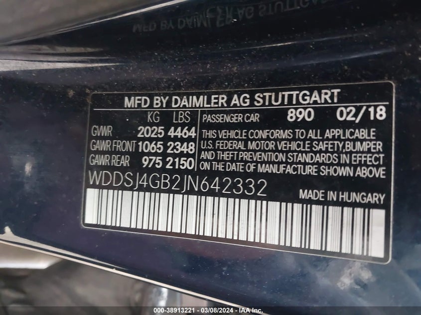 2018 MERCEDES-BENZ CLA 250 4MATIC VIN: WDDSJ4GB2JN642332