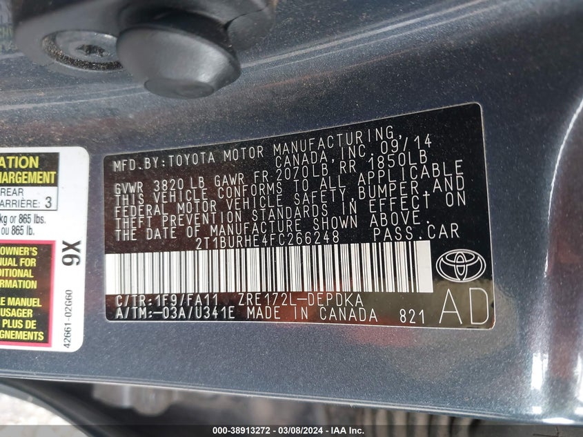 2015 TOYOTA COROLLA L - 2T1BURHE4FC266248