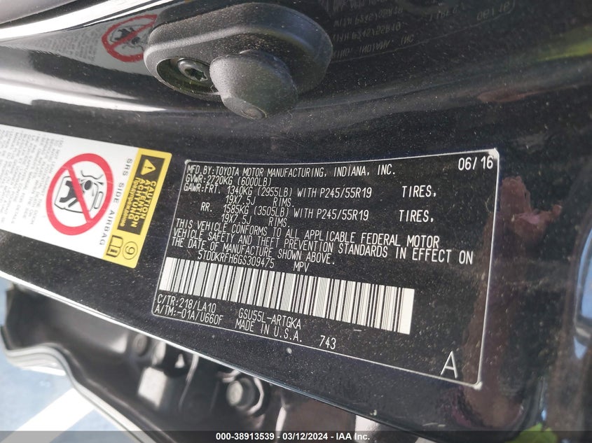 2016 TOYOTA HIGHLANDER LIMITED/LTD PLATINUM - 5TDDKRFH6GS309475