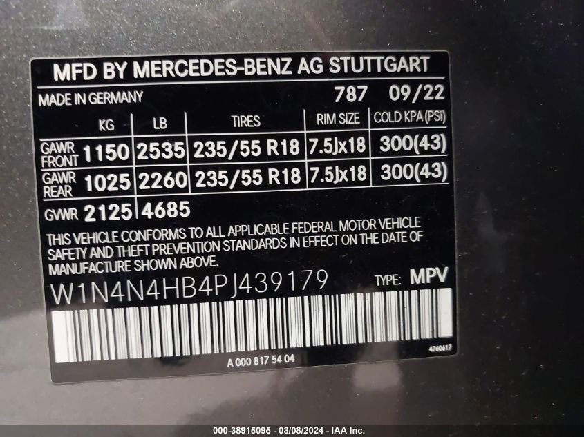 2023 Mercedes-Benz Gla 250 4Matic VIN: W1N4N4HB4PJ439179 Lot: 38915095