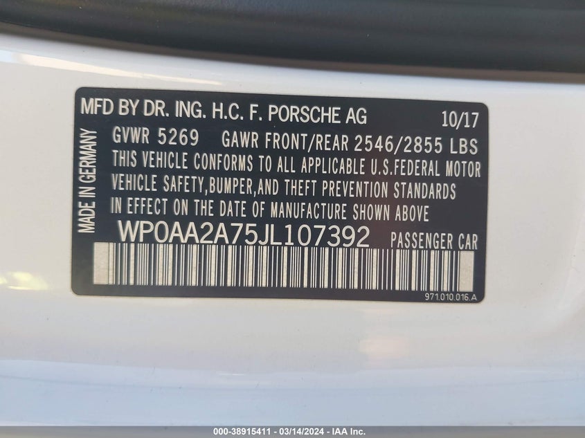 2018 PORSCHE PANAMERA 4 - WP0AA2A75JL107392