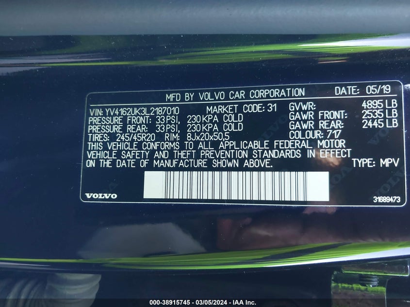 2020 VOLVO XC40 T5 MOMENTUM YV4162UK3L2187010