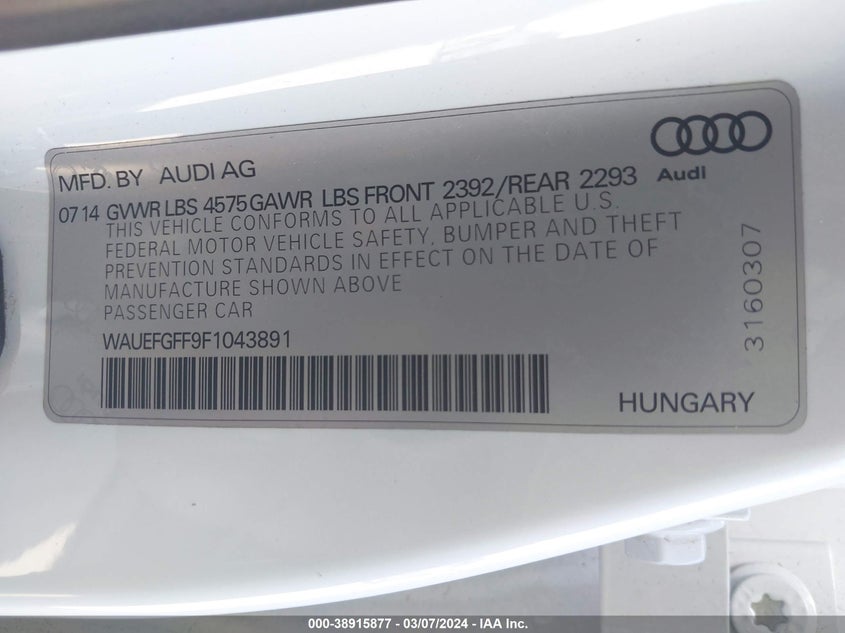 2015 AUDI A3 2.0T PREMIUM - WAUEFGFF9F1043891