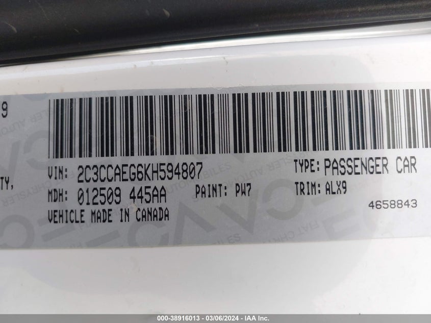 2019 CHRYSLER 300 LIMITED - 2C3CCAEG6KH594807