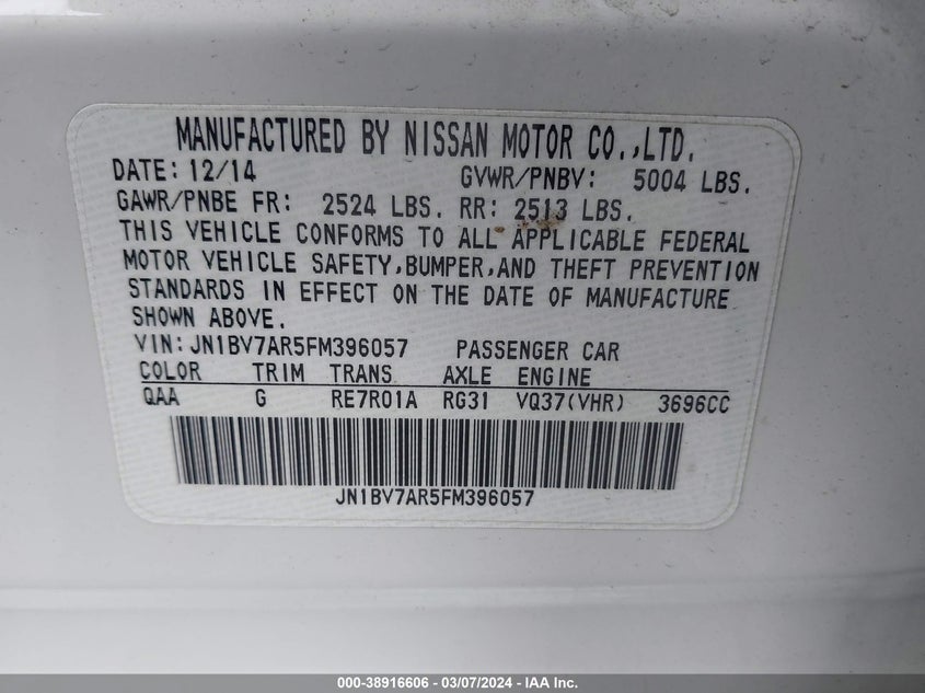 2015 INFINITI Q50 SPORT - JN1BV7AR5FM396057