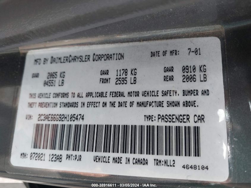 2C3AE66G92H105474 2002 Chrysler 300M