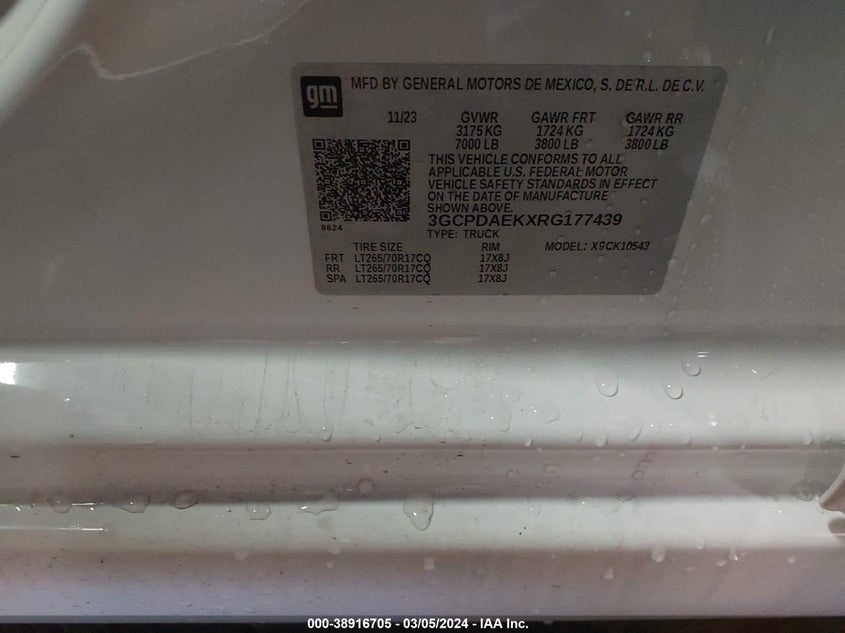 2024 CHEVROLET SILVERADO 1500 4WD  SHORT BED WT - 3GCPDAEKXRG177439