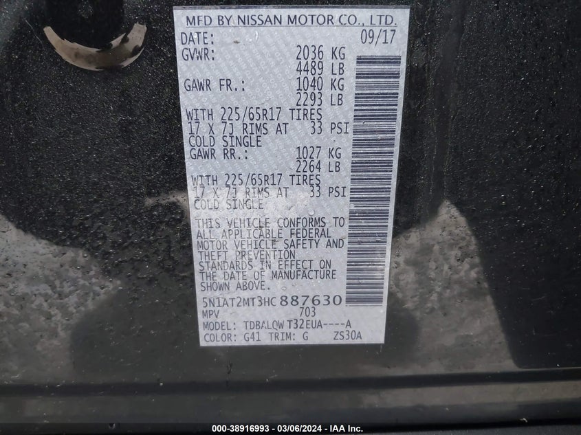 2017 NISSAN ROGUE SV - 5N1AT2MT3HC887630