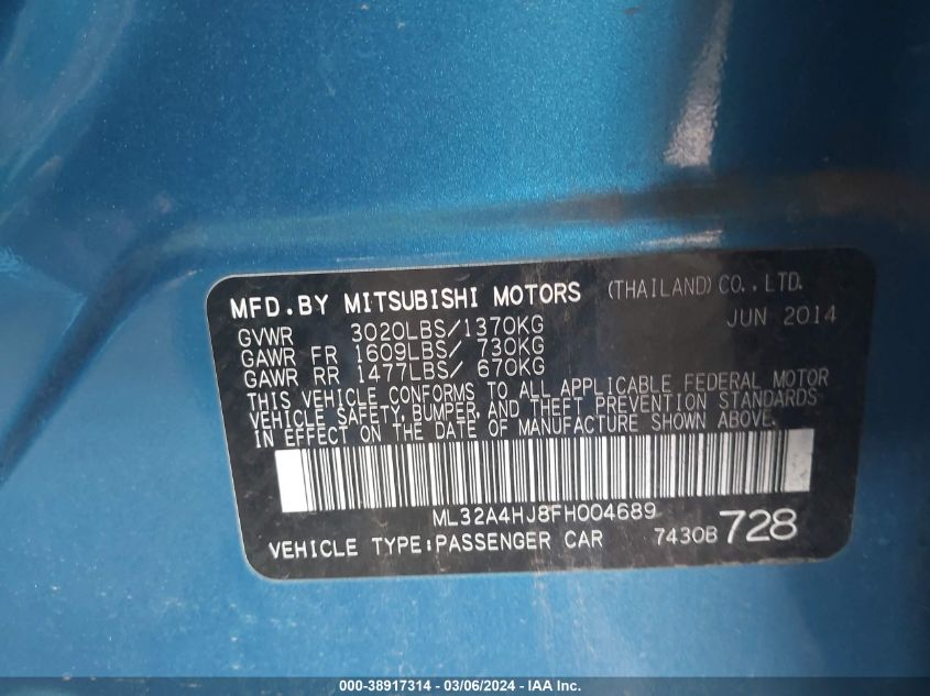 ML32A4HJ8FH004689 2015 Mitsubishi Mirage Es