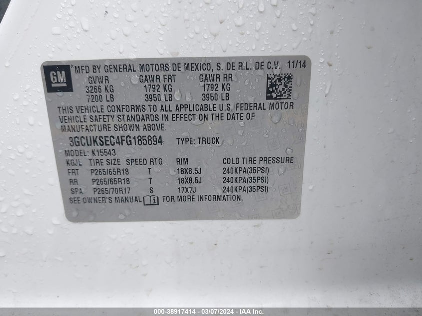 2015 CHEVROLET SILVERADO 1500 2LZ - 3GCUKSEC4FG185894