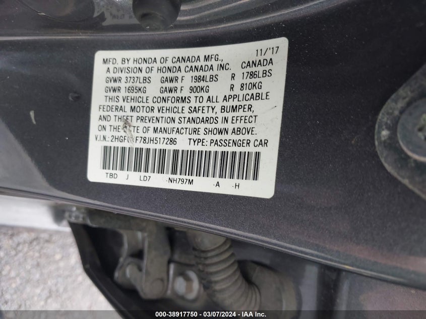 2018 HONDA CIVIC EX - 2HGFC2F78JH517286