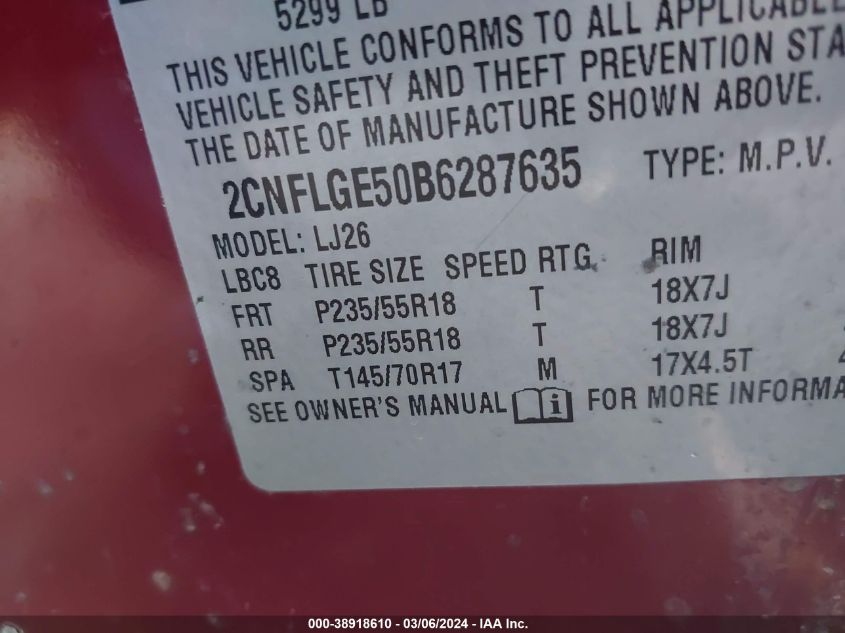 2CNFLGE50B6287635 2011 Chevrolet Equinox Ltz