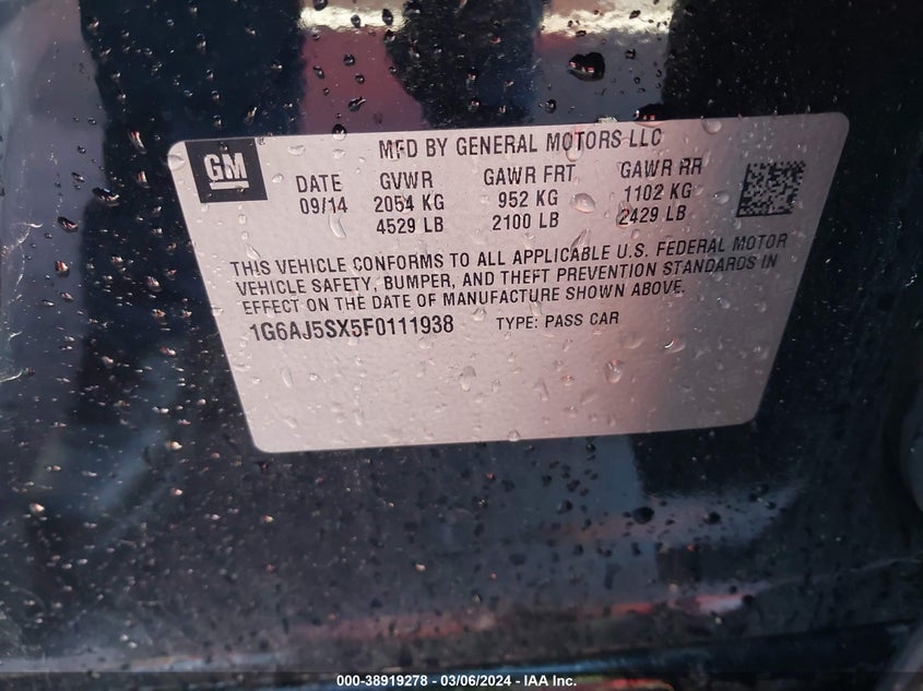2015 CADILLAC ATS PERFORMANCE - 1G6AJ5SX5F0111938