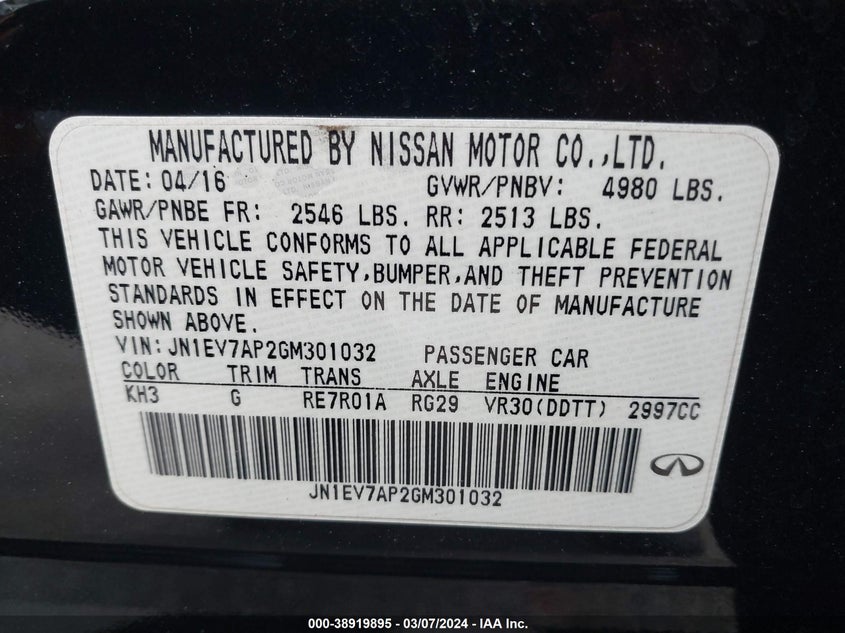 2016 INFINITI Q50 3.0T SPORT - JN1EV7AP2GM301032